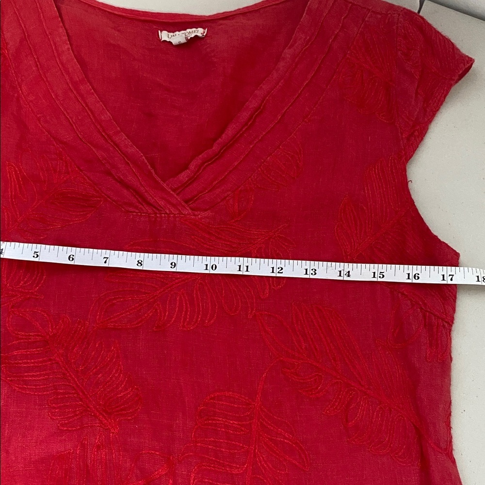 Lina Tomei Red linen embroidered floral sleeveless dress size Small - Picture 10 of 14